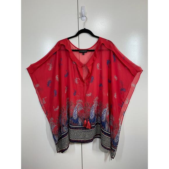 Lane Bryant Red Sheer Floral Paisley Blouse Swim Cover Up 22 / 24 - Picture 2 of 9